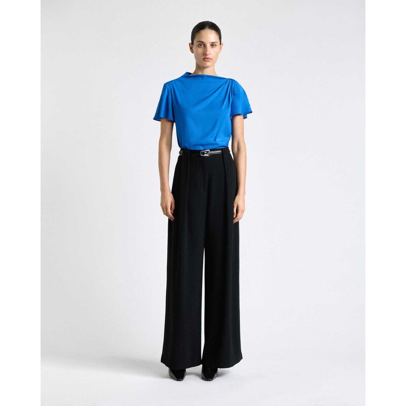 Cue Blue Stretch Viscose Draped Sleeve Top image number 3